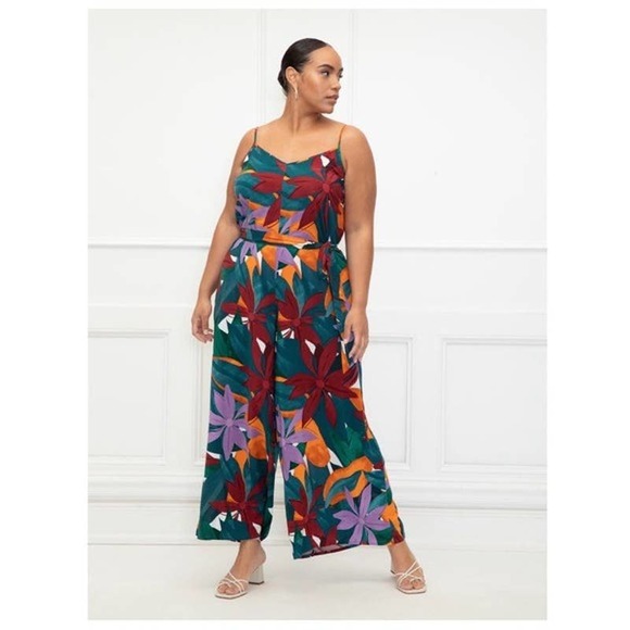 Eloquii Pants - ELOQUII Elements Women's Plus Size 14 Adjustable‎ Strap Palazzo Romper Floral